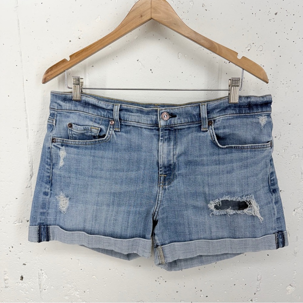7 for all Mankind Women’s Size 31 Relaxed Mid Roll Distressed Jean Shorts - Picture 2 of 13